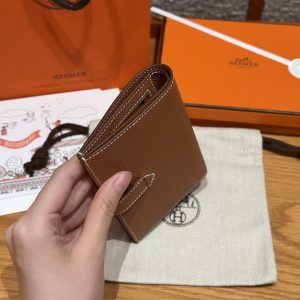 Hermes New H Passant Compact Wallet Handmade In Epsom Calfskin Leather 37 Gold - Image 13