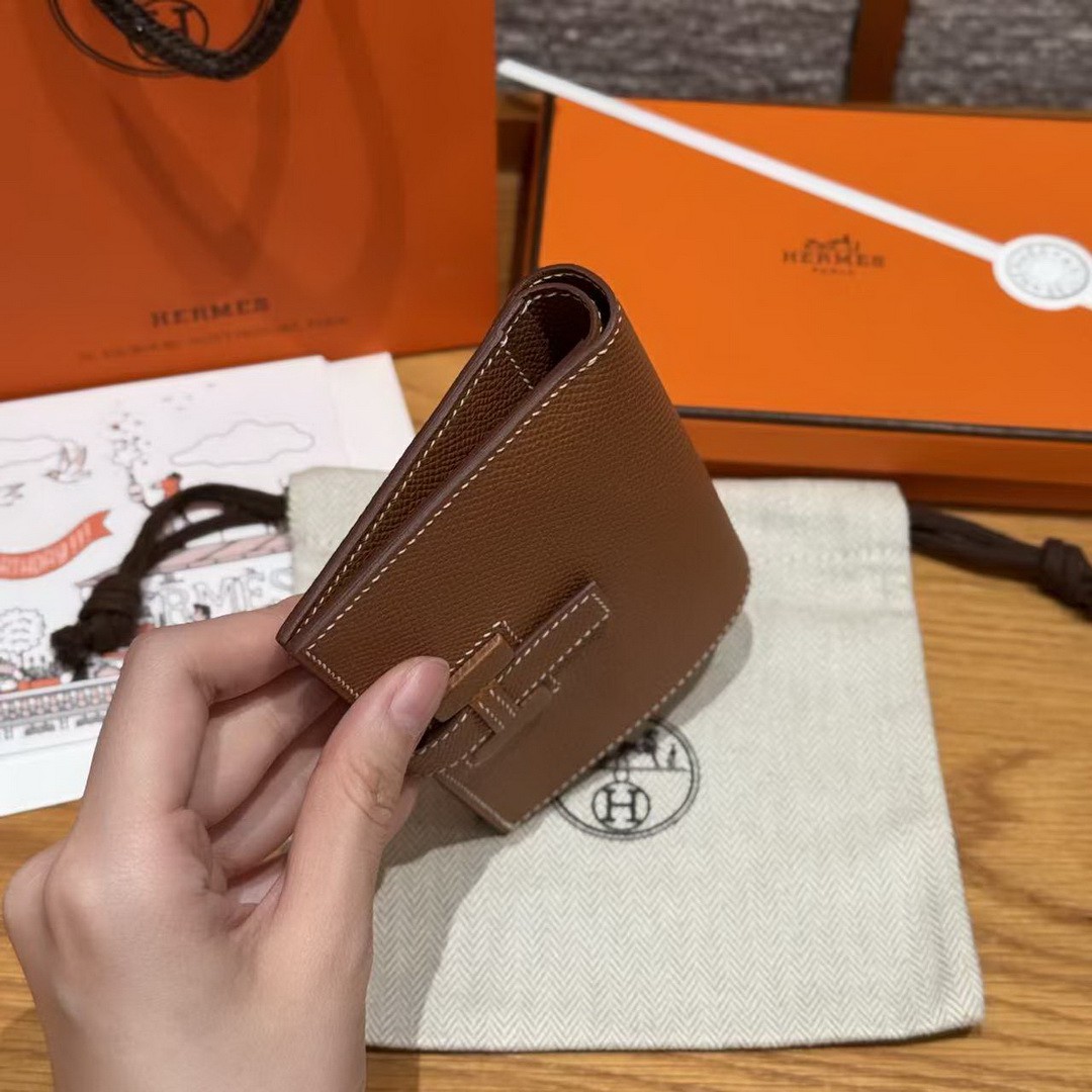 Hermes New H Passant Compact Wallet Handmade In Epsom Calfskin Leather 37 Gold - Image 12