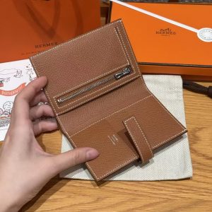 Hermes New H Passant Compact Wallet Handmade In Epsom Calfskin Leather 37 Gold - Image 9