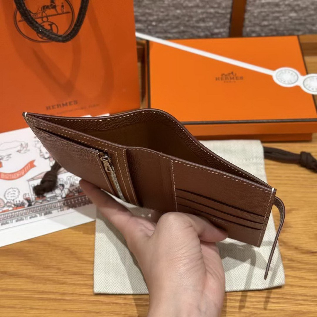 Hermes New H Passant Compact Wallet Handmade In Epsom Calfskin Leather 37 Gold - Image 8