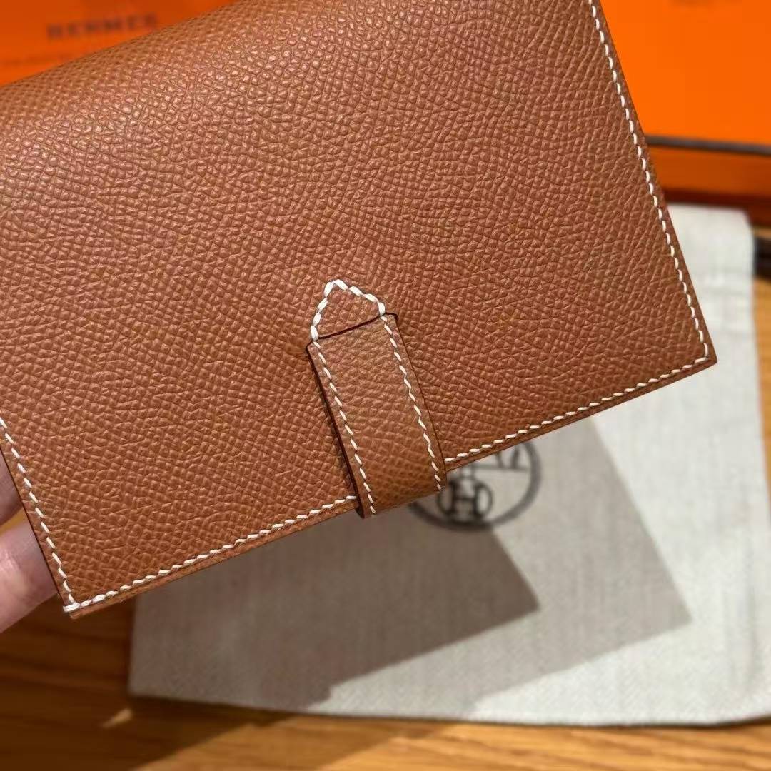 Hermes New H Passant Compact Wallet Handmade In Epsom Calfskin Leather 37 Gold - Image 6