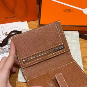 Hermes New H Passant Compact Wallet Handmade In Epsom Calfskin Leather 37 Gold - Image 5