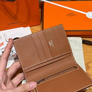 Hermes New H Passant Compact Wallet Handmade In Epsom Calfskin Leather 37 Gold - Image 4