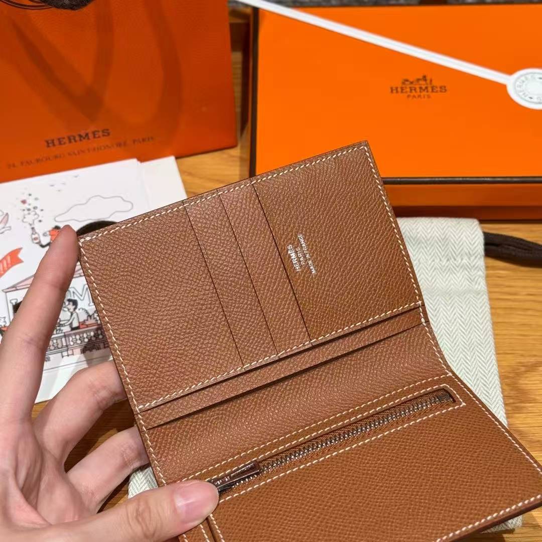 Hermes New H Passant Compact Wallet Handmade In Epsom Calfskin Leather 37 Gold - Image 4