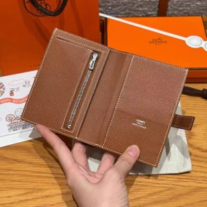 Hermes New H Passant Compact Wallet Handmade In Epsom Calfskin Leather 37 Gold - Image 3