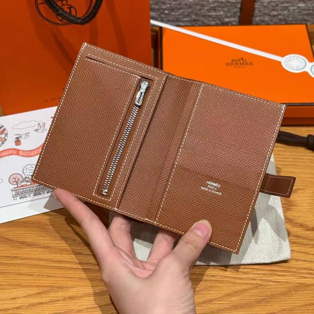 Hermes New H Passant Compact Wallet Handmade In Epsom Calfskin Leather 37 Gold - Image 3