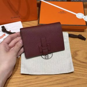 Hermes New H Passant Compact Wallet Handmade In Epsom Calfskin Leather 55 Rouge H - Image 2