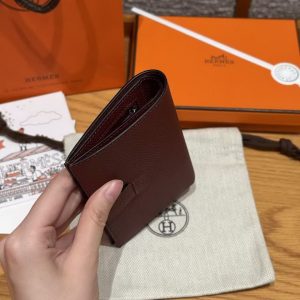 Hermes New H Passant Compact Wallet Handmade In Epsom Calfskin Leather 55 Rouge H - Image 15