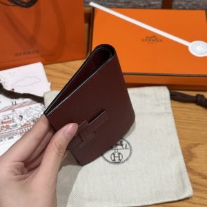 Hermes New H Passant Compact Wallet Handmade In Epsom Calfskin Leather 55 Rouge H - Image 14