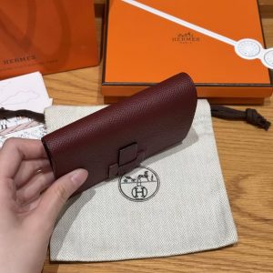 Hermes New H Passant Compact Wallet Handmade In Epsom Calfskin Leather 55 Rouge H - Image 12