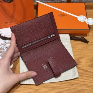 Hermes New H Passant Compact Wallet Handmade In Epsom Calfskin Leather 55 Rouge H - Image 11