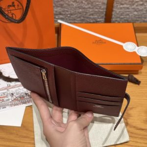 Hermes New H Passant Compact Wallet Handmade In Epsom Calfskin Leather 55 Rouge H - Image 10