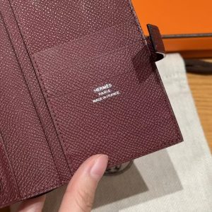 Hermes New H Passant Compact Wallet Handmade In Epsom Calfskin Leather 55 Rouge H - Image 9