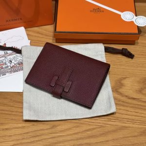 Hermes New H Passant Compact Wallet Handmade In Epsom Calfskin Leather 55 Rouge H - Image 8