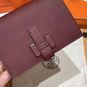 Hermes New H Passant Compact Wallet Handmade In Epsom Calfskin Leather 55 Rouge H - Image 7
