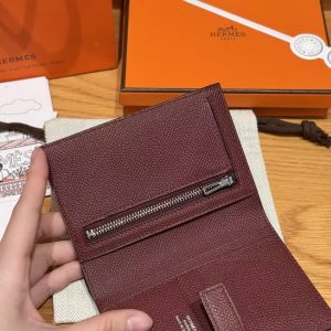 Hermes New H Passant Compact Wallet Handmade In Epsom Calfskin Leather 55 Rouge H - Image 5