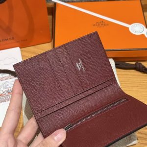 Hermes New H Passant Compact Wallet Handmade In Epsom Calfskin Leather 55 Rouge H - Image 4