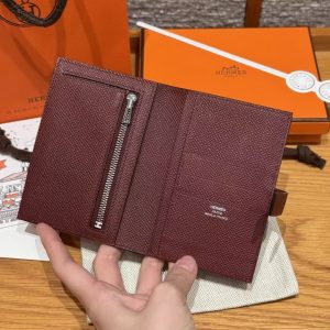 Hermes New H Passant Compact Wallet Handmade In Epsom Calfskin Leather 55 Rouge H - Image 3