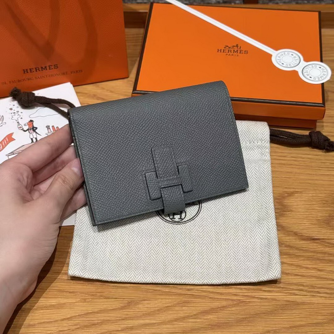 Hermes New H Passant Compact Wallet Handmade In Epsom Calfskin Leather 63 Vert Amanda - Image 2