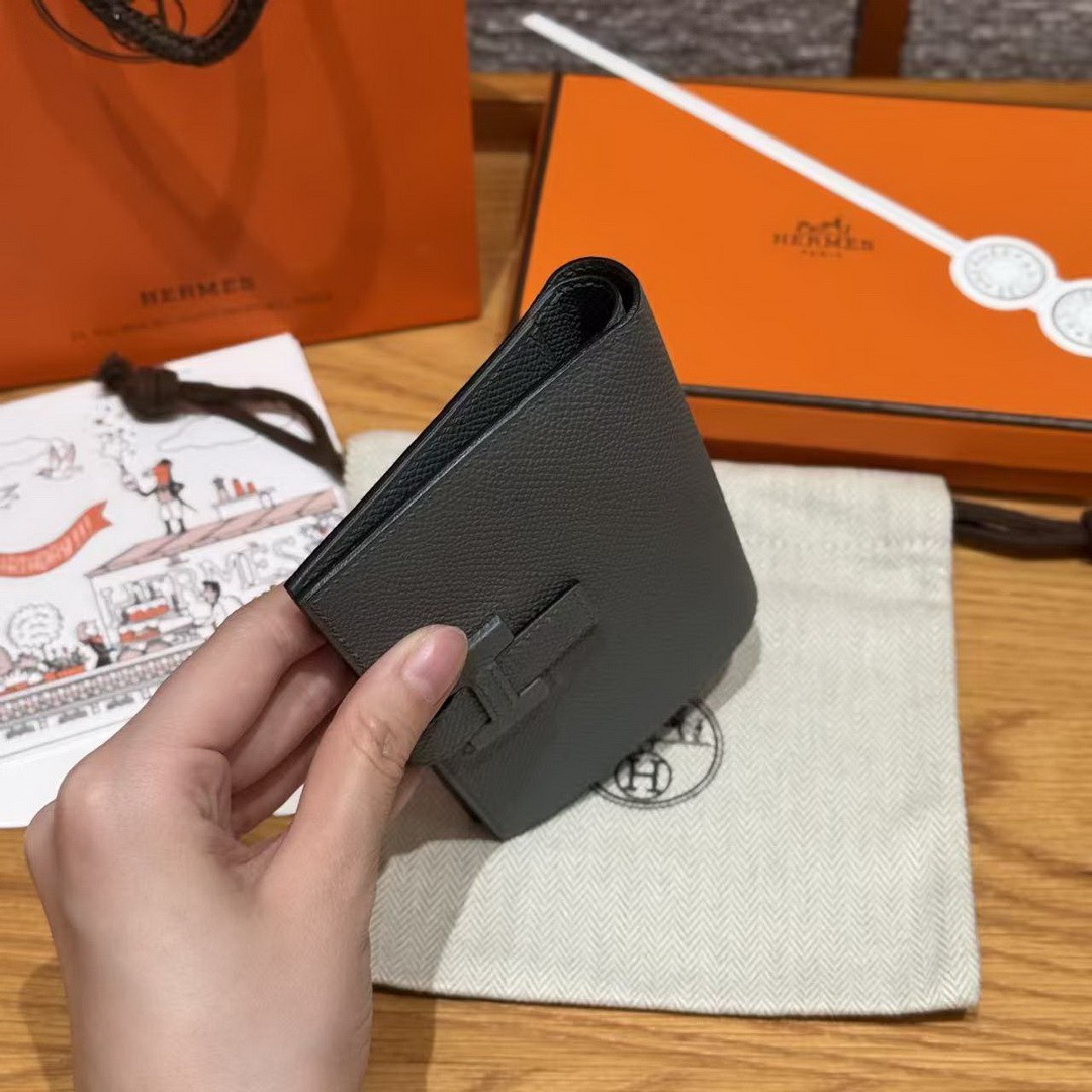 Hermes New H Passant Compact Wallet Handmade In Epsom Calfskin Leather 63 Vert Amanda - Image 15