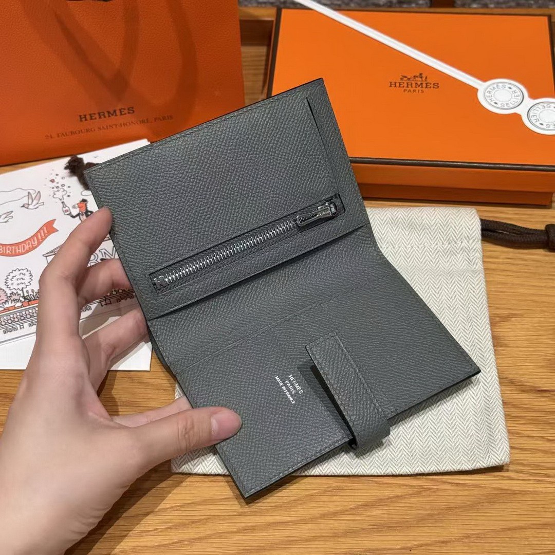 Hermes New H Passant Compact Wallet Handmade In Epsom Calfskin Leather 63 Vert Amanda - Image 11