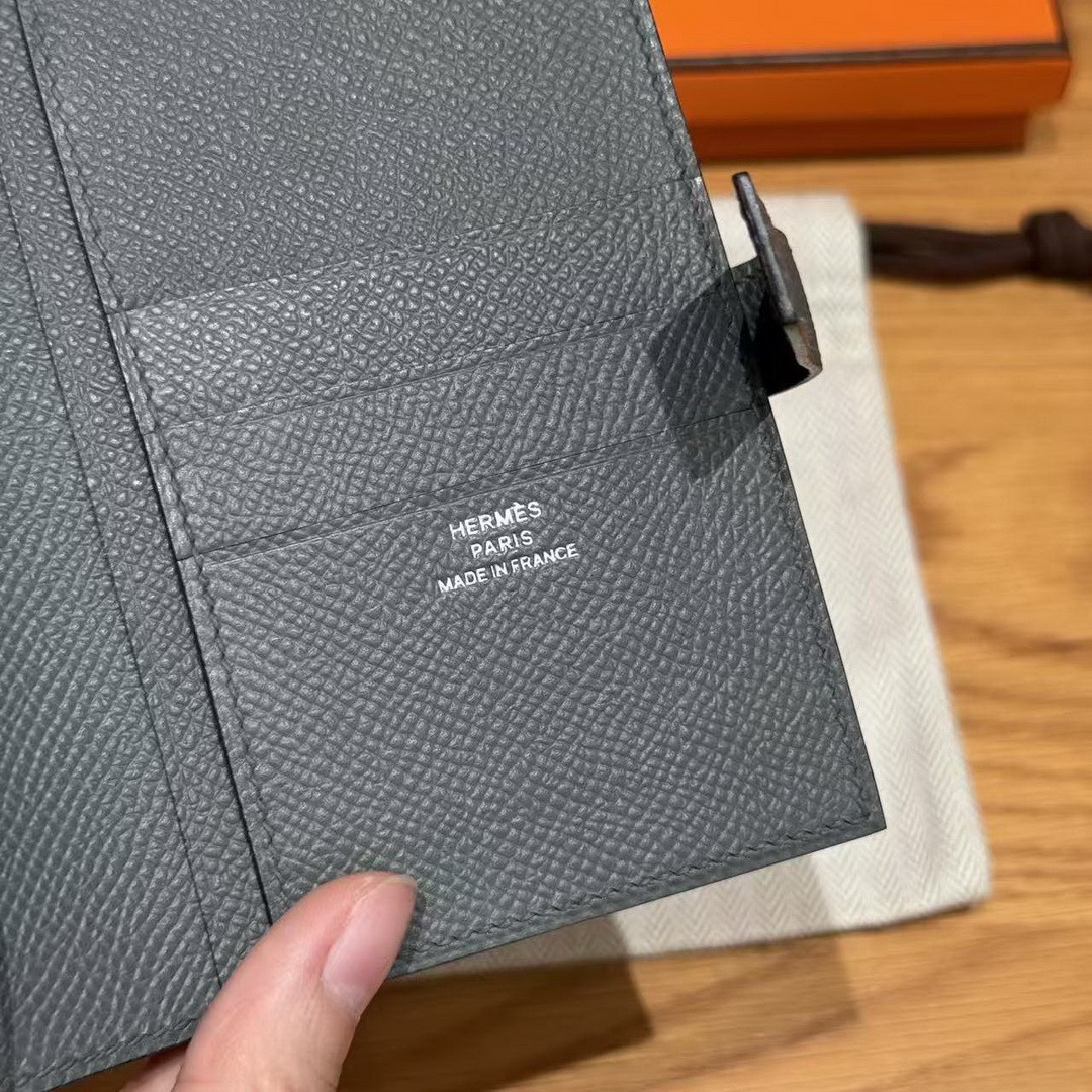 Hermes New H Passant Compact Wallet Handmade In Epsom Calfskin Leather 63 Vert Amanda - Image 9