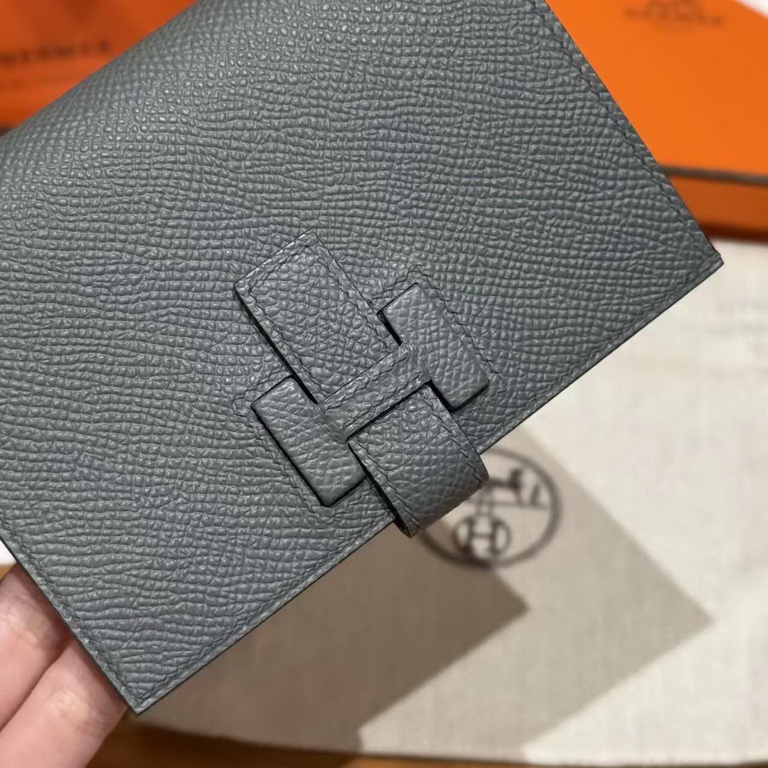 Hermes New H Passant Compact Wallet Handmade In Epsom Calfskin Leather 63 Vert Amanda - Image 7