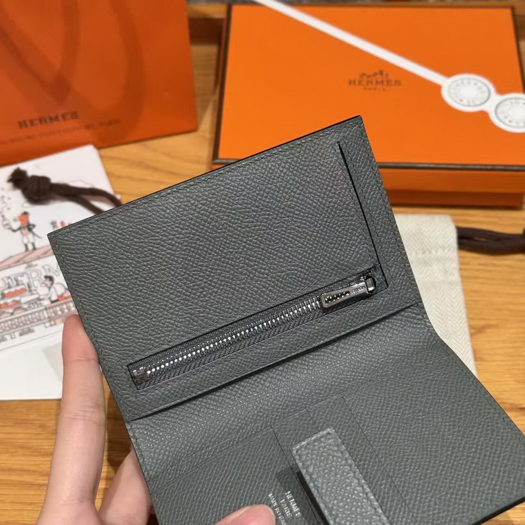 Hermes New H Passant Compact Wallet Handmade In Epsom Calfskin Leather 63 Vert Amanda - Image 5