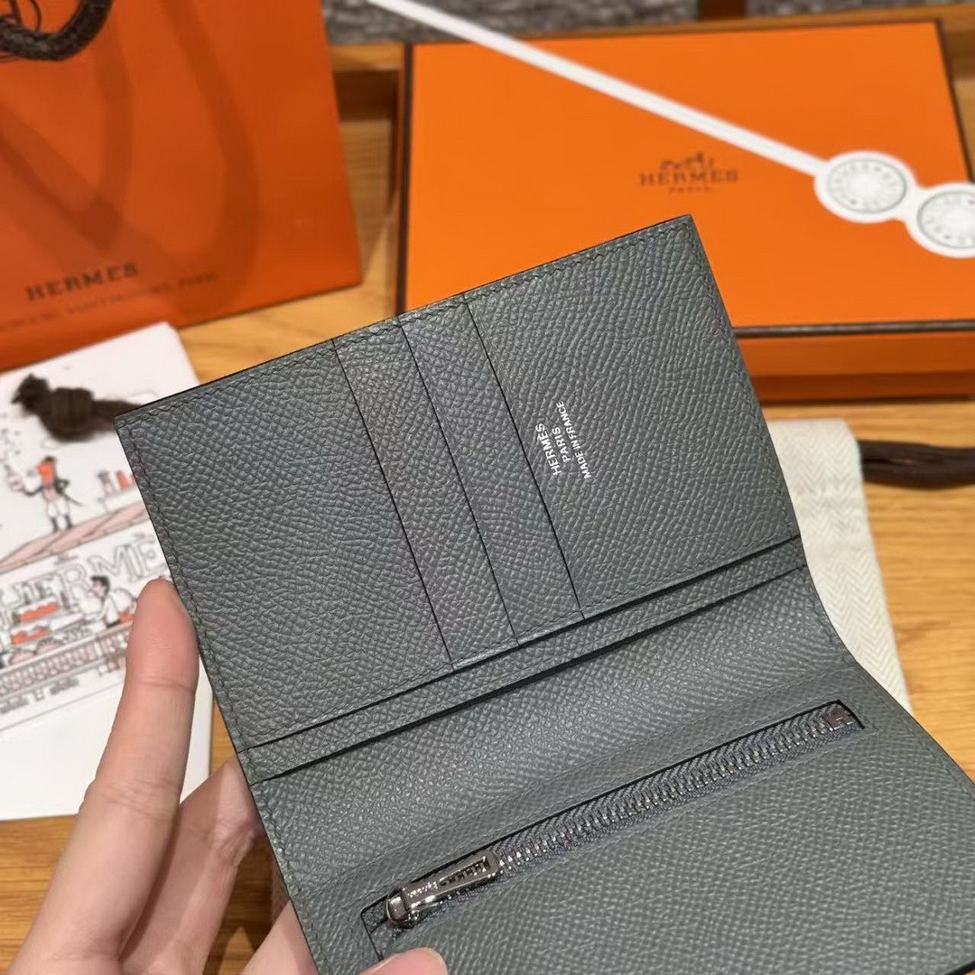 Hermes New H Passant Compact Wallet Handmade In Epsom Calfskin Leather 63 Vert Amanda - Image 4