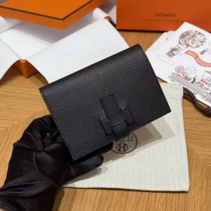 Alternative view of Hermes New H Passant Compact Wallet Handmade In Epsom Calfskin Leather 89 Noir