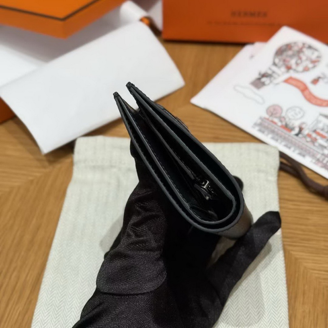Hermes New H Passant Compact Wallet Handmade In Epsom Calfskin Leather 89 Noir - Image 18