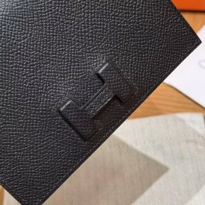 Hermes New H Passant Compact Wallet Handmade In Epsom Calfskin Leather 89 Noir - Image 14