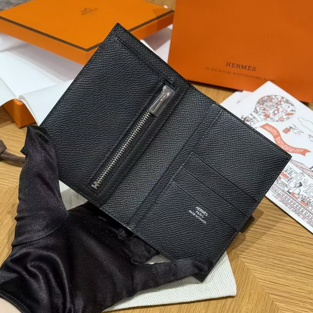 Hermes New H Passant Compact Wallet Handmade In Epsom Calfskin Leather 89 Noir - Image 13