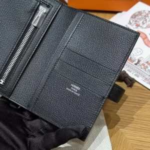 Hermes New H Passant Compact Wallet Handmade In Epsom Calfskin Leather 89 Noir - Image 12
