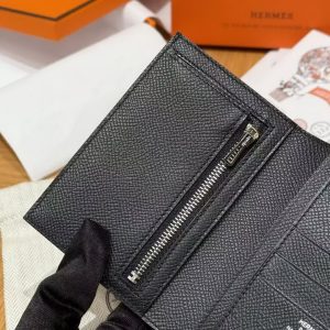 Hermes New H Passant Compact Wallet Handmade In Epsom Calfskin Leather 89 Noir - Image 11