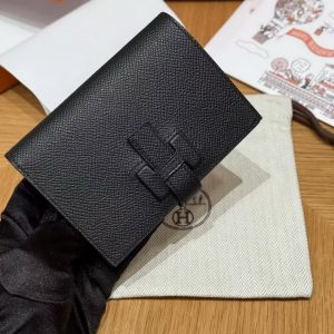 Hermes New H Passant Compact Wallet Handmade In Epsom Calfskin Leather 89 Noir - Image 10