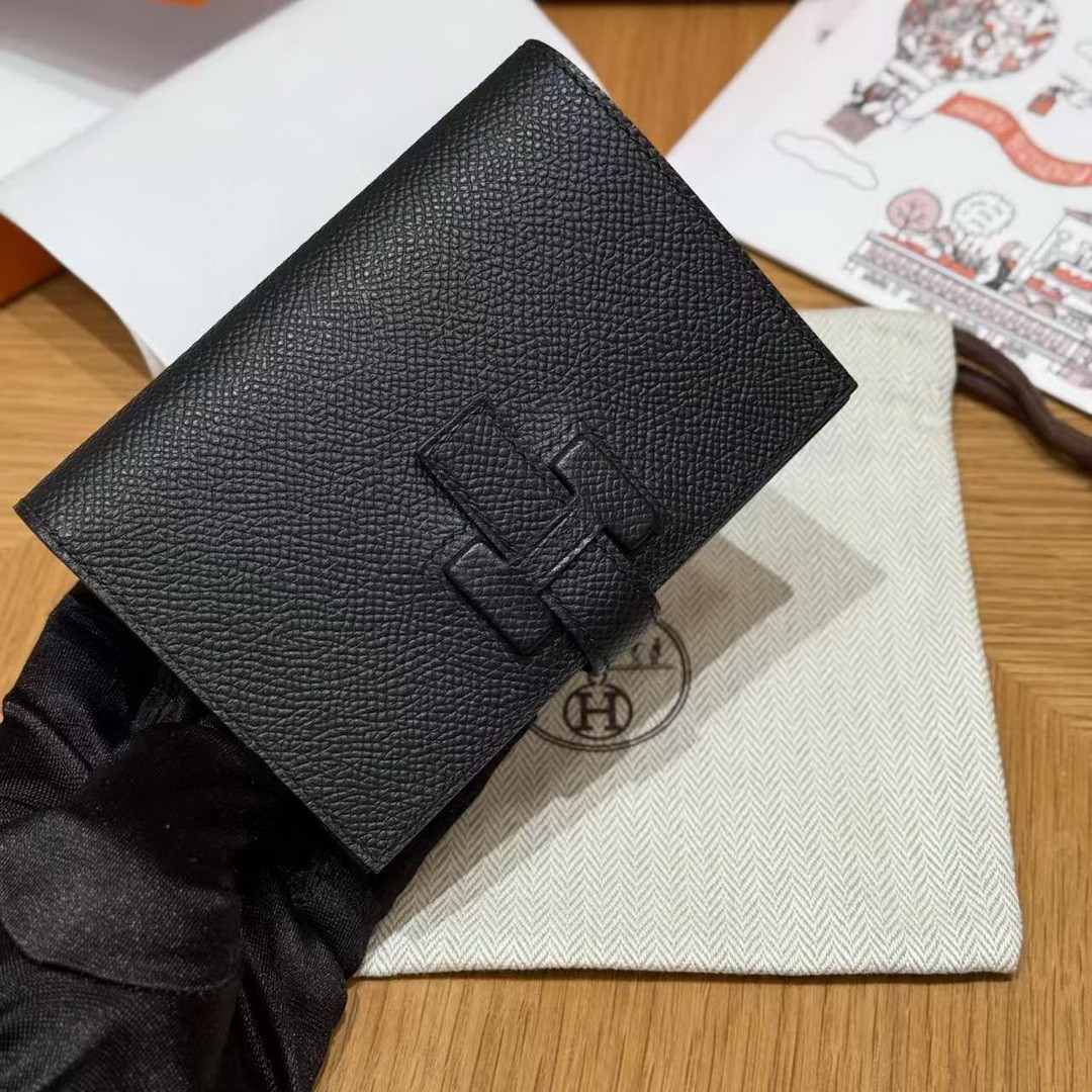 Hermes New H Passant Compact Wallet Handmade In Epsom Calfskin Leather 89 Noir - Image 10
