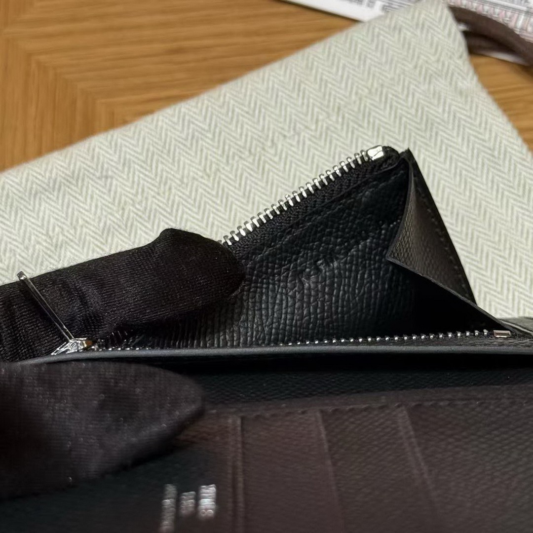 Hermes New H Passant Compact Wallet Handmade In Epsom Calfskin Leather 89 Noir - Image 7