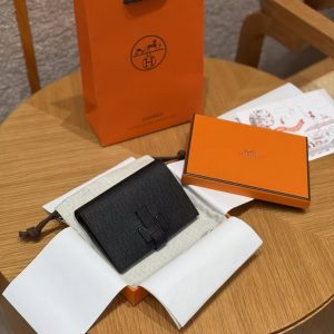 Hermes New H Passant Compact Wallet Handmade In Epsom Calfskin Leather 89 Noir - Image 5