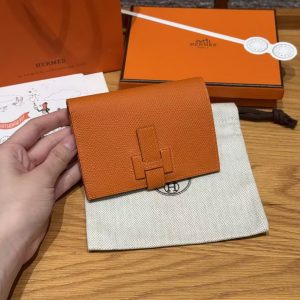 Alternative view of Hermes New H Passant Compact Wallet Handmade In Epsom Calfskin Leather 93 Orange