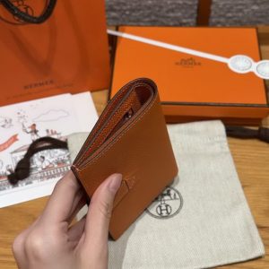 Hermes New H Passant Compact Wallet Handmade In Epsom Calfskin Leather 93 Orange - Image 15