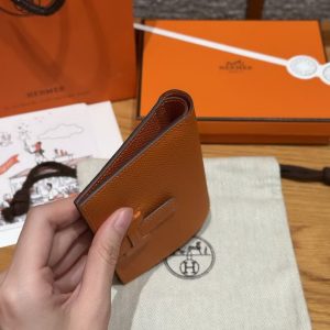 Hermes New H Passant Compact Wallet Handmade In Epsom Calfskin Leather 93 Orange - Image 14