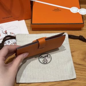 Hermes New H Passant Compact Wallet Handmade In Epsom Calfskin Leather 93 Orange - Image 13
