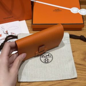 Hermes New H Passant Compact Wallet Handmade In Epsom Calfskin Leather 93 Orange - Image 12