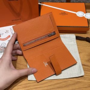 Hermes New H Passant Compact Wallet Handmade In Epsom Calfskin Leather 93 Orange - Image 11