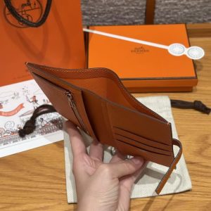 Hermes New H Passant Compact Wallet Handmade In Epsom Calfskin Leather 93 Orange - Image 10