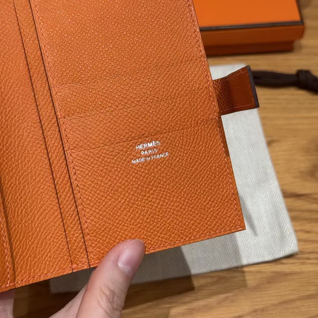 Hermes New H Passant Compact Wallet Handmade In Epsom Calfskin Leather 93 Orange - Image 9
