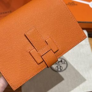 Hermes New H Passant Compact Wallet Handmade In Epsom Calfskin Leather 93 Orange - Image 7