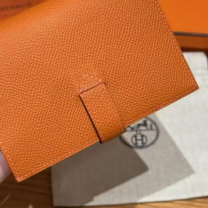 Hermes New H Passant Compact Wallet Handmade In Epsom Calfskin Leather 93 Orange - Image 6