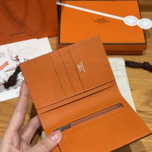 Hermes New H Passant Compact Wallet Handmade In Epsom Calfskin Leather 93 Orange - Image 4